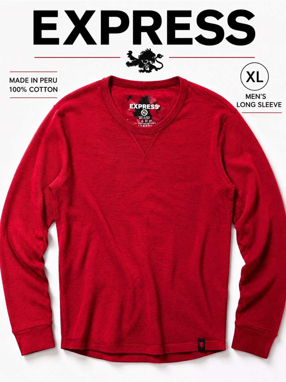 Express Men’s 100% Cotton Thermal Waffle Knit Long Sleeve Shirt Red XL